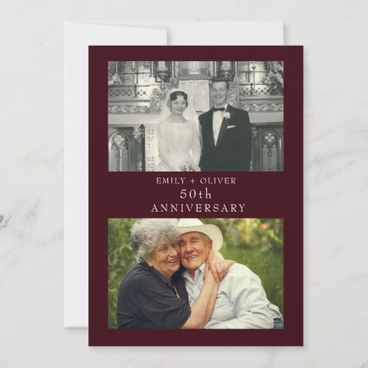 Red Elegant Gold Leaf Jubiläum Foto Einladung (Rückseite)