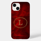 Red Elegant Gold Oval Monogram Case-Mate iPhone Hülle (Rückseite)