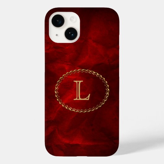Red Elegant Gold Oval Monogram Case-Mate iPhone Hülle (Rückseite)