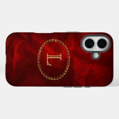 Red Elegant Gold Oval Monogram Case-Mate iPhone Hülle (Rückseite (Horizontal))