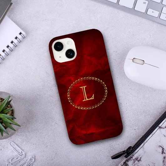 Red Elegant Gold Oval Monogram Case-Mate iPhone Hülle