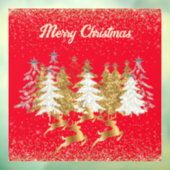 Red Elegant Gold Silver Reindeers Christmas Trees Fensteraufkleber (Blatt 3)