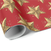 Red Elegant Gold Stars Pattern New Year winter Geschenkpapier (Rolleneckpunkt)