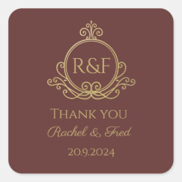 Red Elegant Golden Calligraphy Wedding Danke Quadratischer Aufkleber