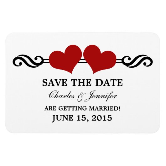 Red Elegant Hearts speichern das Date Magnet (Horizontal)