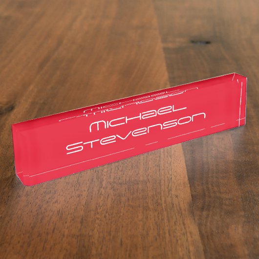 Red Elegant Modern Stylish Business Desk Namplate Namensplakette (Seite)