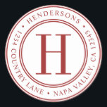 Red Elegant Monogram Rücksendeadresse Runder Aufkleber<br><div class="desc">Eleganter Aufkleber für die Rote Rücksendeadresse Monogramm.</div>