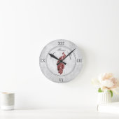 Red Elegant Peacock Acrylic Wall Clock Runde Wanduhr (Zuhause)