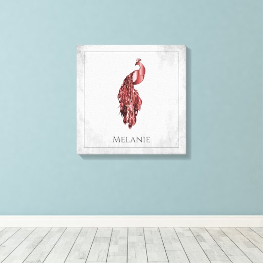 Red Elegant Peacock Canvas Print Leinwanddruck (Insitu (Holzboden))