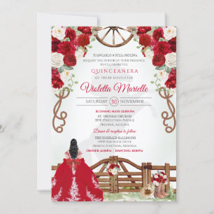 Red Elegant Rustikaler Western Charro Quinceanera Einladung