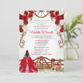 Red Elegant Rustikaler Western Charro Quinceanera Einladung (Stehend Vorderseite)