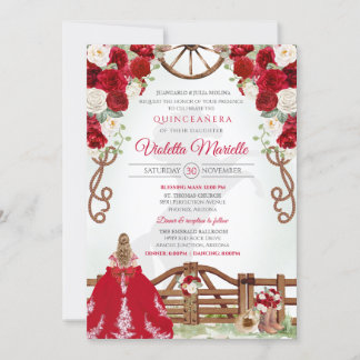 Red Elegant Rustikaler Western Charro Quinceanera Einladung