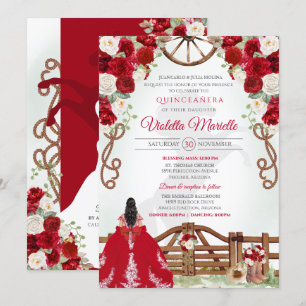 Red Elegant Rustikaler Western Charro Quinceanera  Einladung