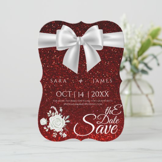 Red Elegant Save the Date Card (Stehend Vorderseite)