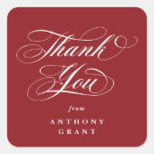 Red Elegant Script Abschluss Vielen Dank Quadratischer Aufkleber (Vorderseite)
