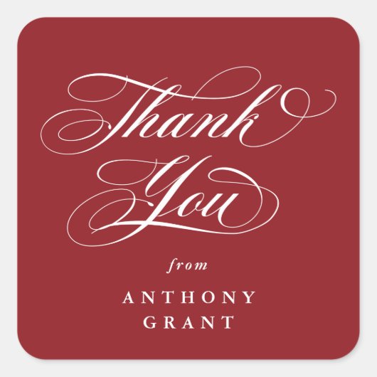 Red Elegant Script Abschluss Vielen Dank Quadratischer Aufkleber (Vorderseite)