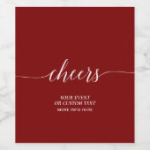 Red Elegant Script Cheers Holiday Party Gefallen Weinetikett (Einzelnes Label)