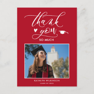 Red Elegant Script Chic Foto Abschluss Vielen Dank Postkarte