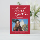 Red Elegant Script Minimalistisch Foto Abschluss Dankeskarte (Stehend Vorderseite)