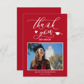 Red Elegant Script Minimalistisch Foto Abschluss Dankeskarte (Vorne/Hinten)