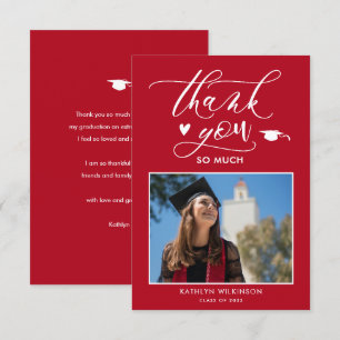 Red Elegant Script Minimalistisch Foto Abschluss Dankeskarte