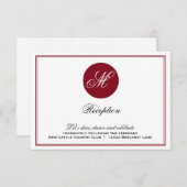 Red Elegant Script Monogram Empfang Card Begleitkarte (Vorne/Hinten)