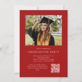 Red Elegant Script QR Code Foto Graduation Party Einladung (Rückseite)