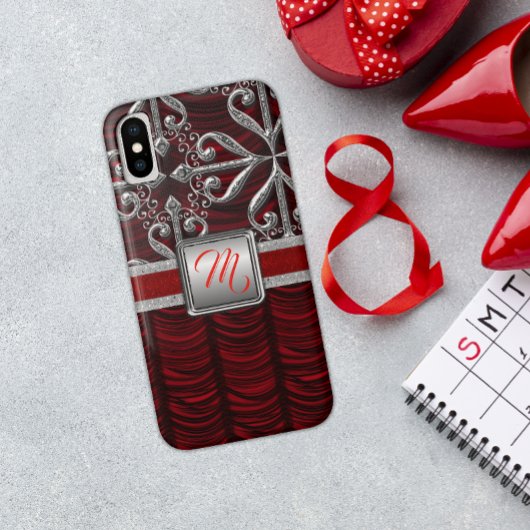 Red Elegant Silver Monogram Case-Mate iPhone Hülle
