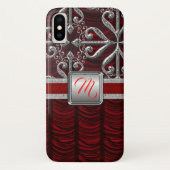Red Elegant Silver Monogram Case-Mate iPhone Hülle (Rückseite)