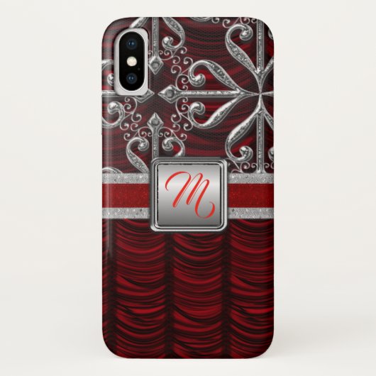 Red Elegant Silver Monogram Case-Mate iPhone Hülle (Rückseite)