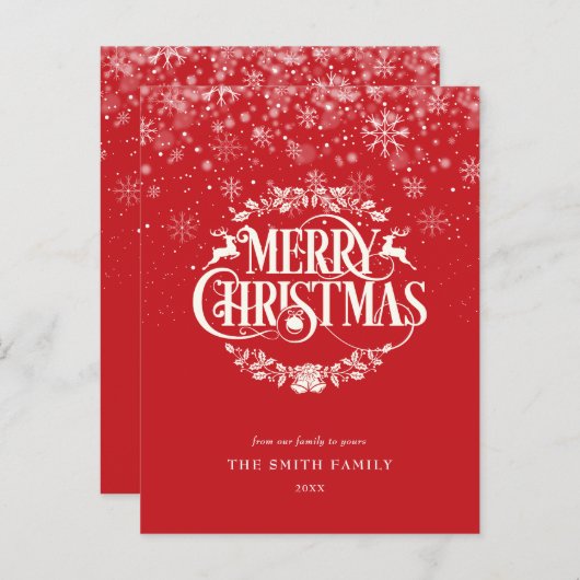 Red Elegant Simple Frohe Weihnachten Schneeflocken (Vorne/Hinten)