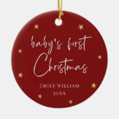 Red Elegant Star Foto Baby's First Christmas Keramik Ornament (Vorne)