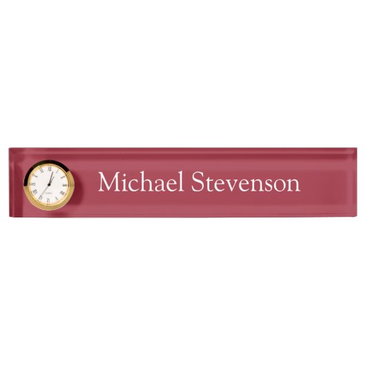 Red Elegant Stylish Business Namplate mit Clock Namensplakette (Vorderseite)