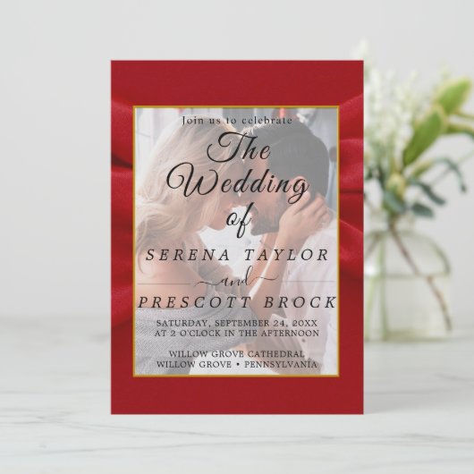 Red Elegant Vellum Wedding Einladung (Stehend Vorderseite)