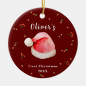 Red Elegant Weihnachtsmannmütze Baby's First Chris Keramik Ornament (Vorne)