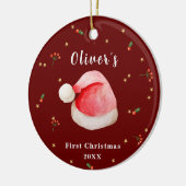 Red Elegant Weihnachtsmannmütze Baby's First Chris Keramik Ornament (Links)