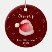 Red Elegant Weihnachtsmannmütze Baby's First Chris Keramik Ornament (Hinten)