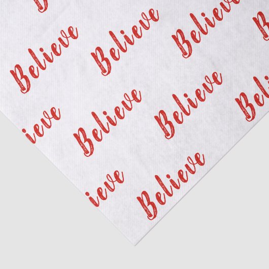 RED Elegante BELIEVE Text auf Weiß Seidenpapier (Ausschnitt)