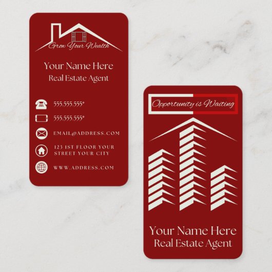 Red Elegante Business Card für Real Anwesen Agent Visitenkarte (Vorne/Hinten)