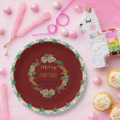 Red Elegante Christmas Holly Watercolor Goldene Fa Pappteller (Party)