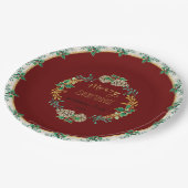 Red Elegante Christmas Holly Watercolor Goldene Fa Pappteller (Schrägansicht)