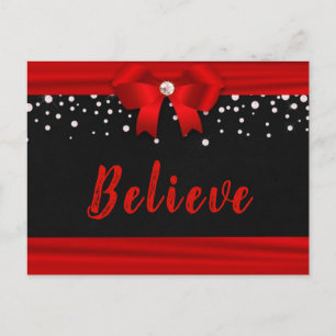 RED Elegante Ribbon BELIEVE Text auf Schwarz Postkarte