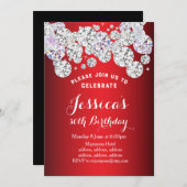 RED eleganter Diamant, Glitzer Geburtstagseinladun Einladung (Vorne/Hinten)