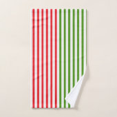 Red & Elf Green Candy Striping Streifen Badhandtuch Set (Handtuch)