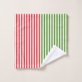 Red & Elf Green Candy Striping Streifen Badhandtuch Set (Waschlappen)