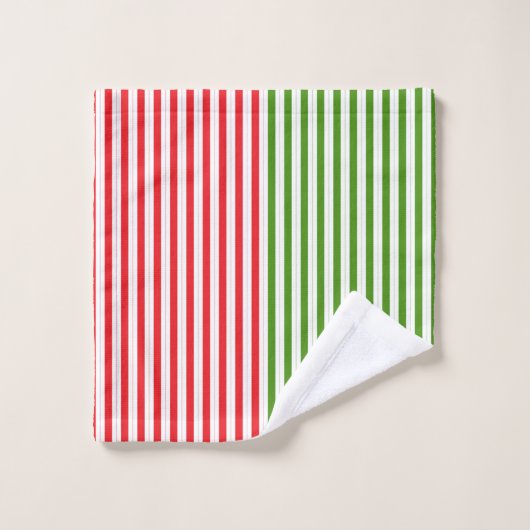 Red & Elf Green Candy Striping Streifen Badhandtuch Set (Waschlappen)