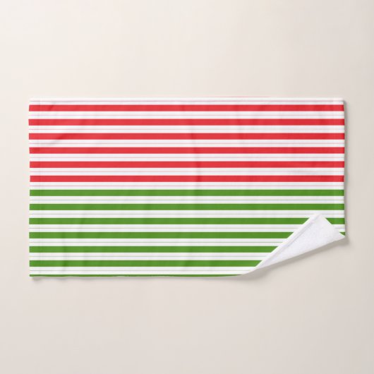 Red & Elf Green Candy Striping Streifen Badhandtuch Set (Handtuch)