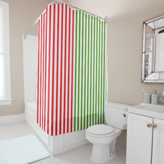 Red & Elf Green Candy Striping Streifen Duschvorhang (Beispiel)