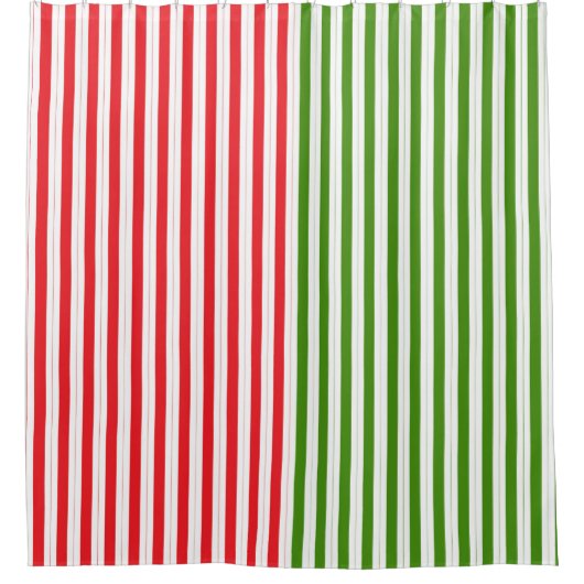 Red & Elf Green Candy Striping Streifen Duschvorhang (Vorderseite)