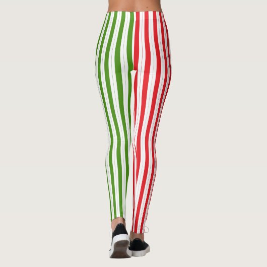 Red & Elf Green Candy Striping Streifen Leggings (Rückseite)
